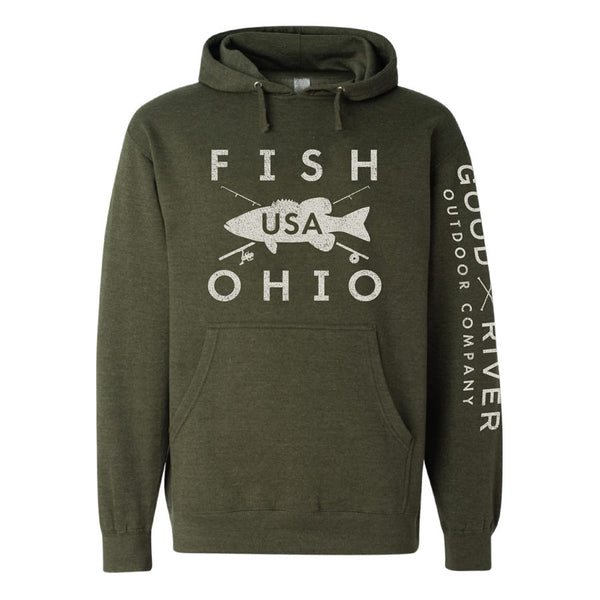 Fish Ohio USA Pullover Hoody - Heather Army Green