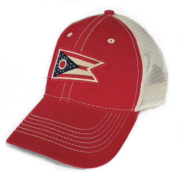 Ohio Flag Washed Trucker Hat - Red
