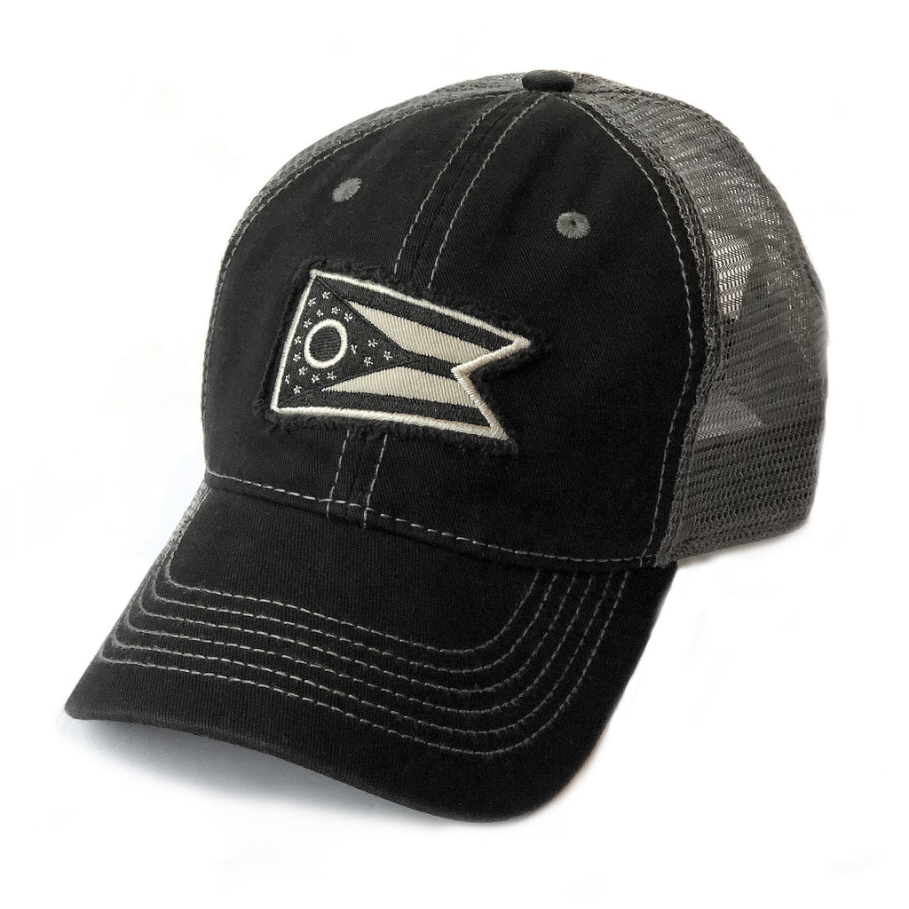 Ohio Flag Trucker Hat - Black and Charcoal