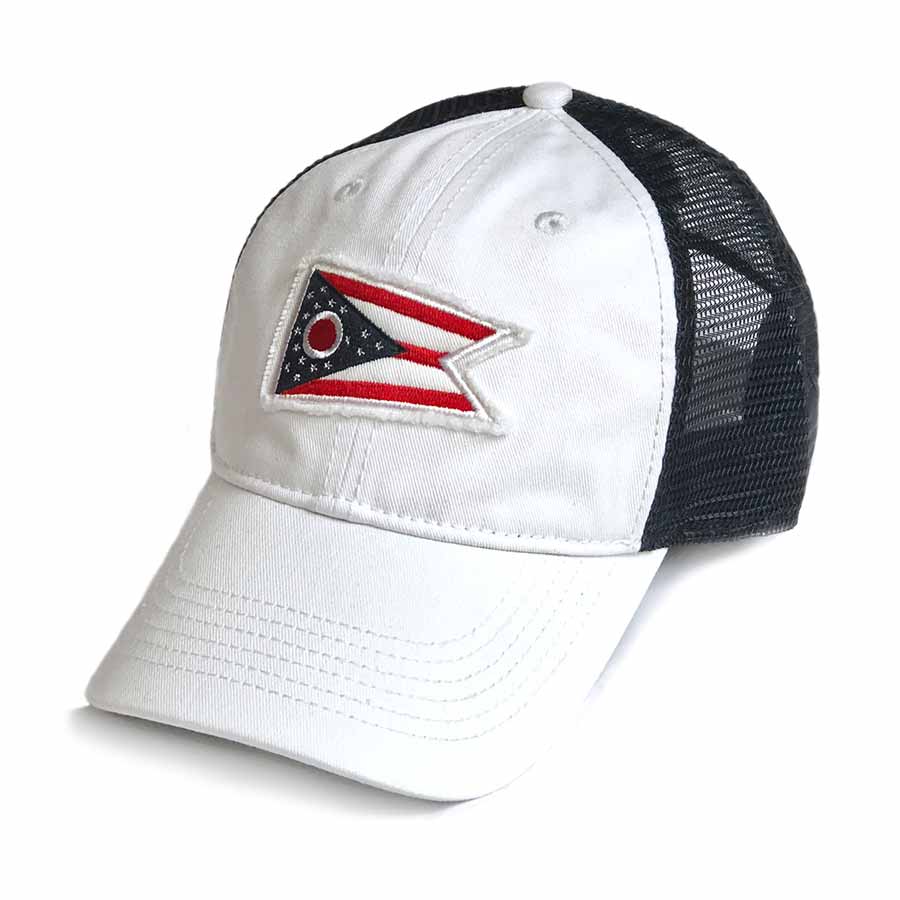 Ohio Flag Washed Trucker Hat - White